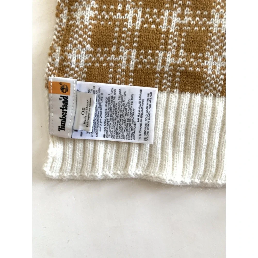 Timberland Plaid Knit Scarf Tan Cream NWOT Unisex Winter Cozy Soft Retails $60